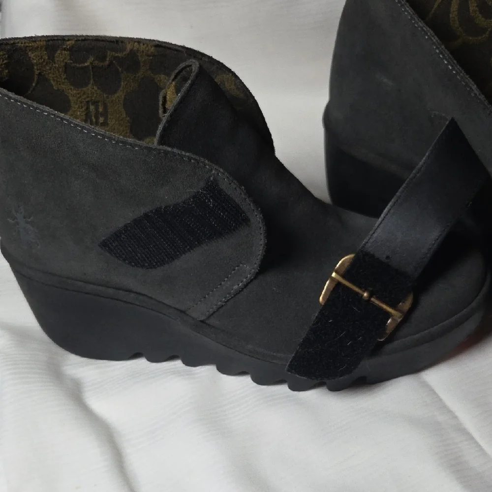 FLY LONDON Charcoal Suede Wedge Boots - Picture 9 of 9